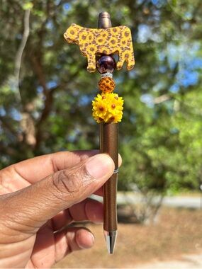 Custom Designed Yellow Floral Beaded Pen with sunflower Cow Accent